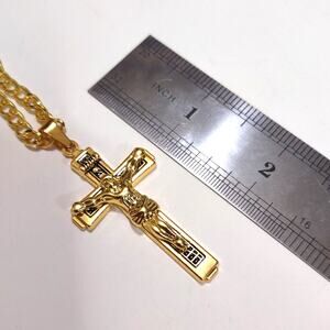 18k Plated Cross Necklace Gold Crucifix Catholic Christian Christmas Birthday